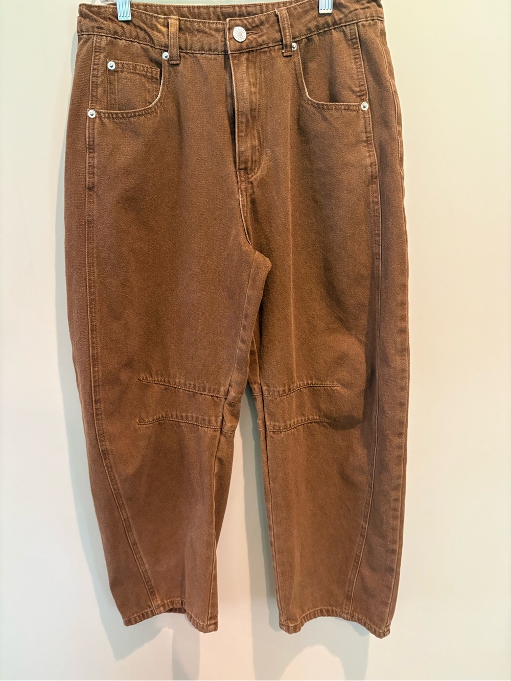 Women’s Brown Carpenter Jeans Medium Relaxed Wide Leg Cropped 97% Cotton
